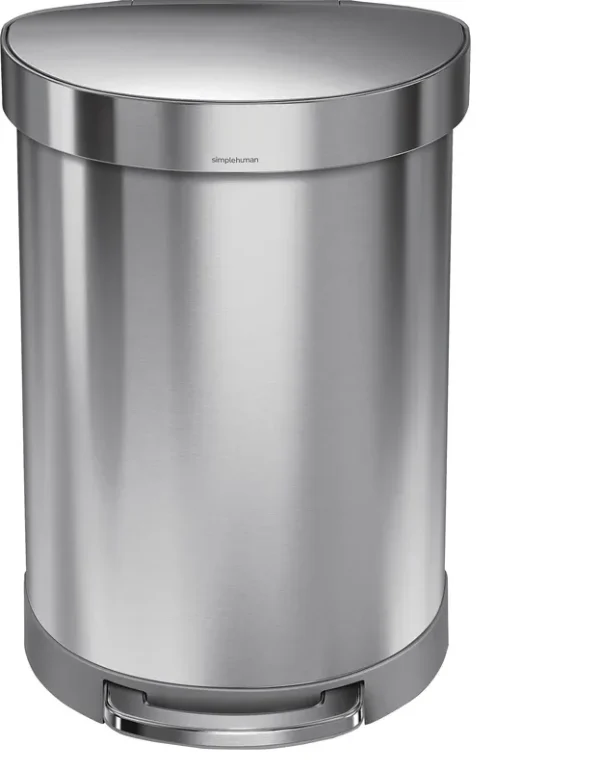 simplehuman 60L Semi-Round Step Trash Can Brushed Stainless Steel