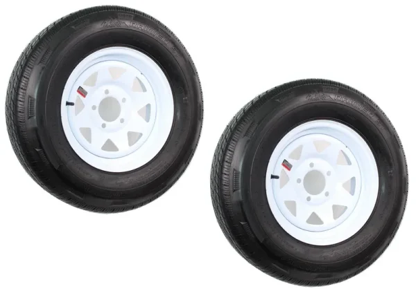 2 - Pack Radial Trailer Tire on Rim ST205/75R14 LRD 14" 5 Lug Spoke Wheel White