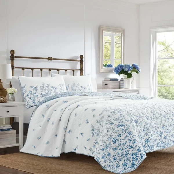Laura Ashley Flora Quilt Set, Blue, Twin