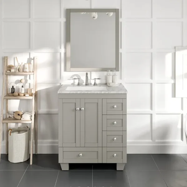 Eviva Bathroom Vanity Acclaim C. 30" Transitional Gray with White Carrara Marble Counter - Top