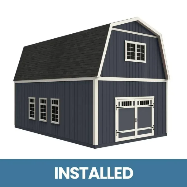 Professionally Installed Ashland 16 ft. W x 24 ft. D 2-Story Wood Storage Shed with Gray Shingles (384 Sq. ft.)