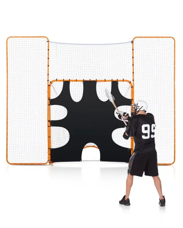 VEVOR 3 - IN - 1 Lacrosse Goal, 12x9 Ft Lacrosse Net with Backstop and Target, Quick & Easy Setup Backyard Rebounder Equipment, Steel Frame Training Nets, Suitable for Youth Adult Training, Orange