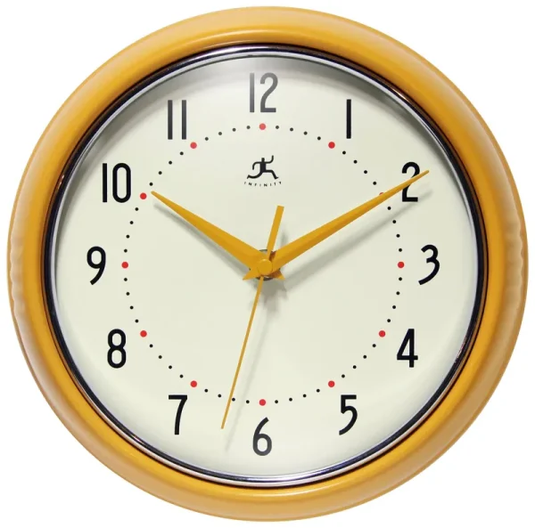Infinity Instruments 9.5 inch Saffron Wall Clock Round Retro, Medium Yellow
