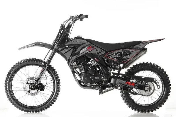 Black APOLLO DB - 36 250cc Dirt Bike with 5 Speed Manual Transmission, Big 21"/18" Wheels!