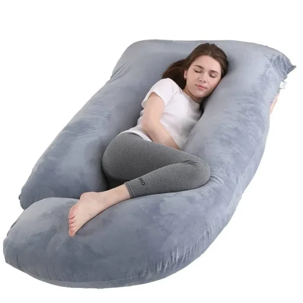 Jcickt Pregnancy Pillow J Shaped Full Body Pillow with Velvet Cover Grey Maternity Pillow for Pregnant Women, 60"