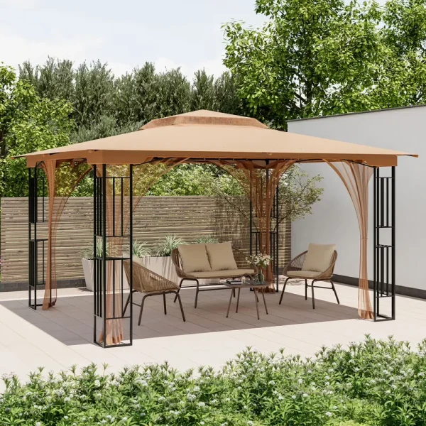 LAUSAINT HOME Patio Gazebo 13'X11', Heavy Duty Gazebos Shelter Party Tent with Double Roofs, Mosquito Nettings for Backyard, Garden, Lawn, (Khaki)