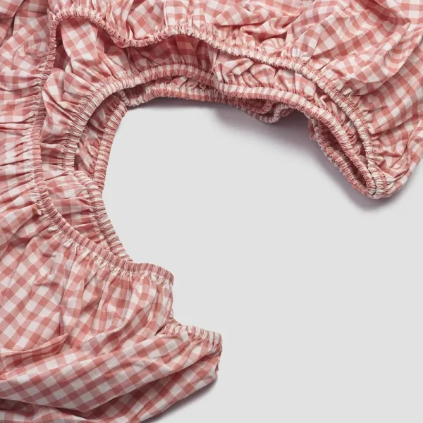 Piglet in Bed Gingham Cotton Fitted Sheet - Red Dune