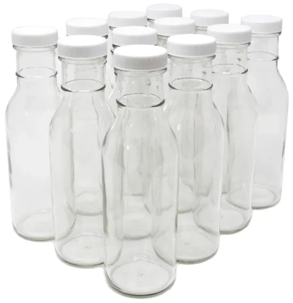 nicebottles Clear Glass Beverage/Sauce Bottles, 12 oz - Case of 12