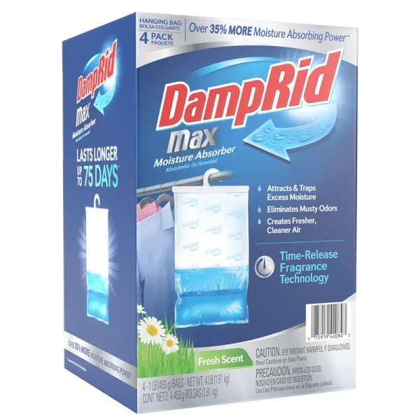 Damprid Max Moisture Absorber Fresh Scent Hanging Bag | 4 Pk