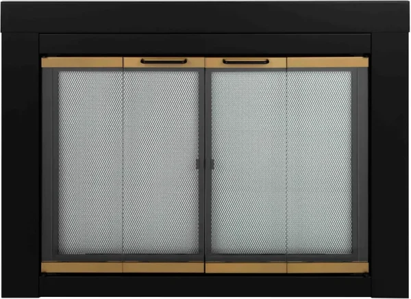 Pleasant Hearth AR-1022 Arrington Fireplace Glass Large, Black/Gold Trim