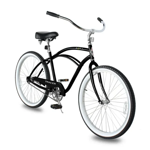 Tracer BORA Beach Cruiser Bike for Adult, 26 in Wheels, Featuring Steel Step Over or Step Through Hi Ten Steel Frame, 1 Speed with Coaster Brake, Hybrid Bike, Black Color