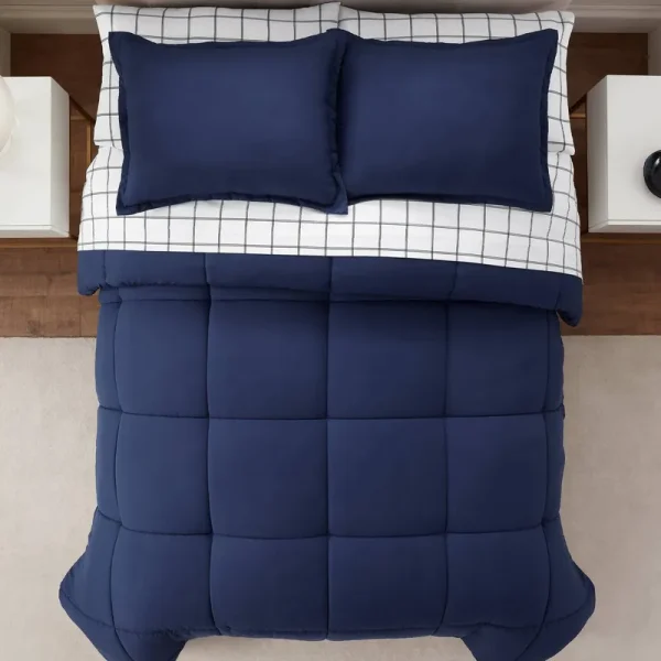 Serta Simply Clean 7-Piece Blue Reversible Bed in A Bag, King
