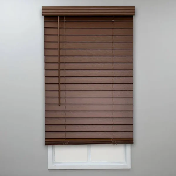 Perfect Lift Window Treatment Dark Oak 2 in. Cordless Room Darkening Faux Wood Blind 25.75 in. W x 48 in. L Actual Size: 25.75