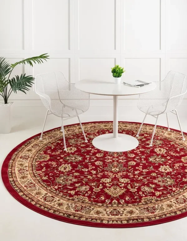 Unique Loom Sialk Hill 3 ft Round Burgundy Red Floral Area Rug