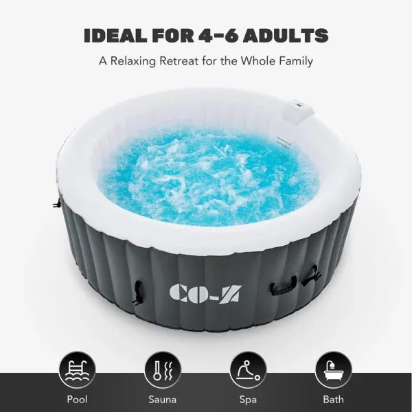 CO - Z 4 - 6 Person 7ft Inflatable Hot Tub Pool with Massage Jets and All Accessories Gray