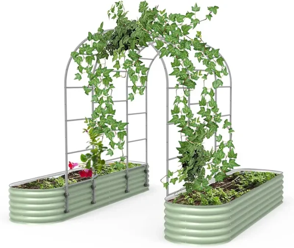 Vego Modular Arched Trellis System, Vego VAT70 Triple Section 7.0' Long Trellis for 2.5' x 9.5' Garden Beds