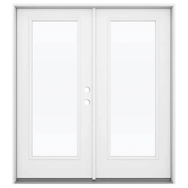 JELD-WEN 72-in x 80-in Low-E Primed Steel French Left-Hand Inswing Double Patio Door in Off-White | JW2059-01930
