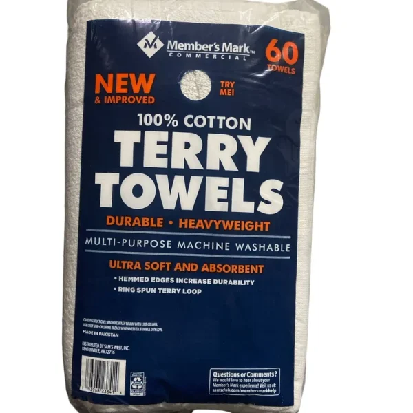 Member's Mark 100% Cotton Terry Towels 14" x 17" (60 Count)