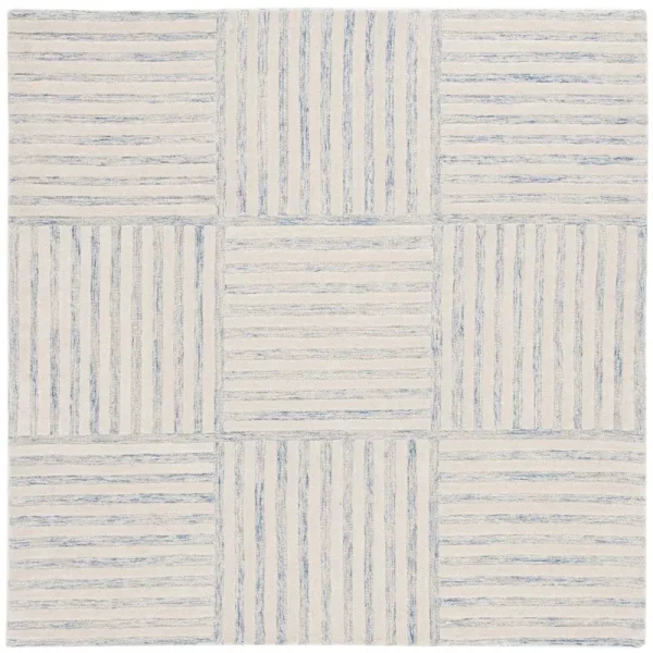 Birch Lane Asgari Striped Handmade Tufted Wool Area Rug in Blue / Ivory Rug Size: Square 6'