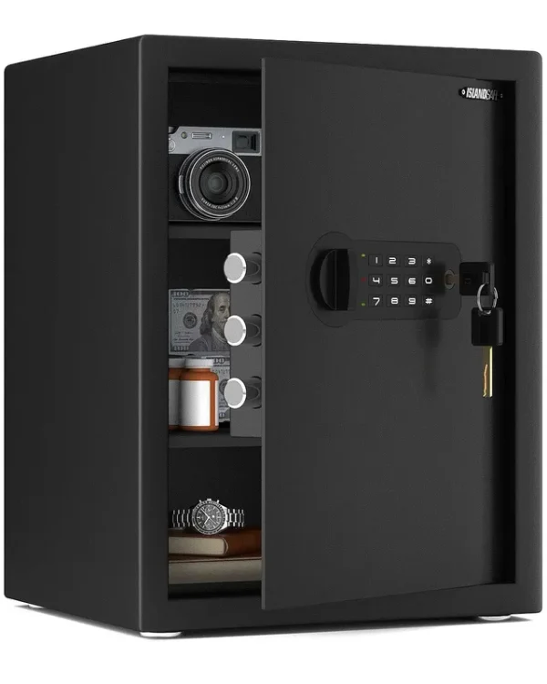 ISLANDSAFE Security Safe Cabinet Personal Box, 1.7 CuFt with Digital Keypad Lock and Keys Safe Box for Cash Money Home Dorm Office Hotel Business