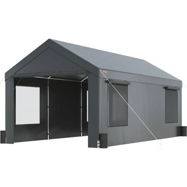 VEVOR Carport, Heavy Duty 10x20ft Car Canopy, Outdoor Garage Shelter with Removable Sidewalls, Roll-Up Ventilated Windows & Door, UV Resistant