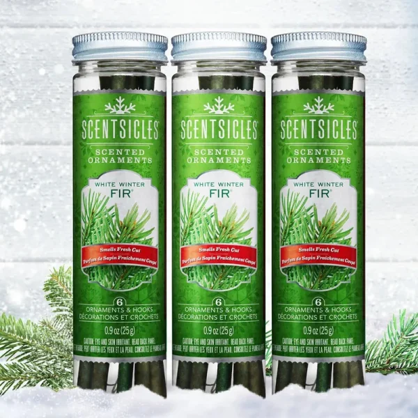 Scentsicles White Winter Fir Scented Ornaments with Hooks - 3 Bottles (18 Sticks Total)