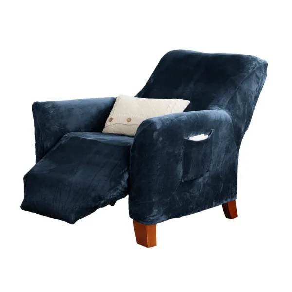Velvet Stretch Slipcover - Gale Collection Recliner / Dark Denim Blue
