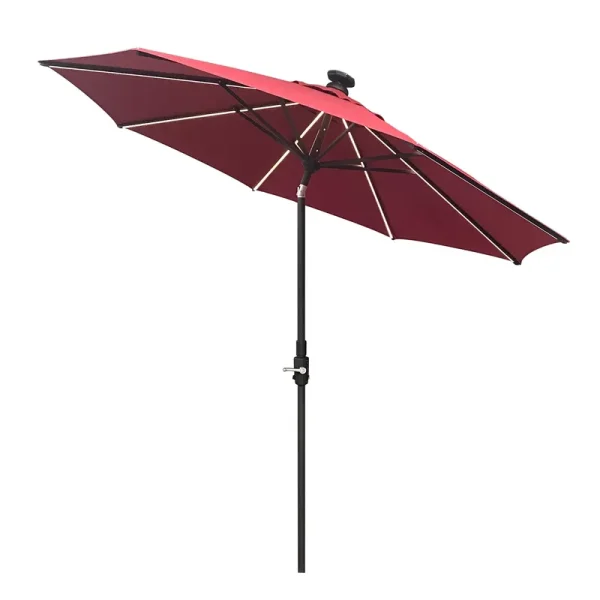 Allen + Roth 9-ft Red Solar Powered Slide-tilt Market Patio Umbrella