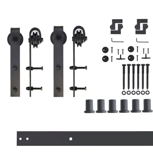 Homacer 96-in Rustic Black Indoor/Outdoor J-Strap Barn Door Hardware Kit