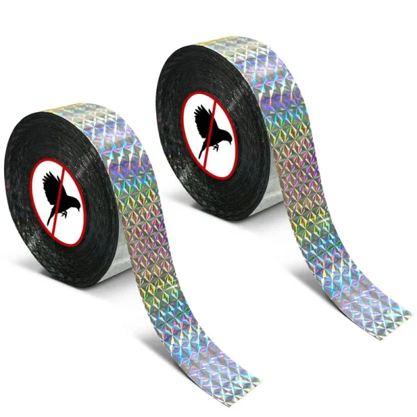 Mp mypole Bird Scare Tape Ribbon, 2 * 500 Foot Reflective Tape Ribbon for Birds Woodpecker Scare Reflective Flash Tape Scare Birds Away for Outdoor,
