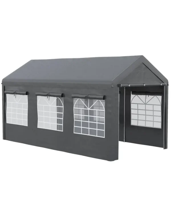 Outsunny 10' x 20' Carport & Party Tent, Height Adjustable Portable Garage with Mesh Windows for Parties, Wedding and Events - Gray
