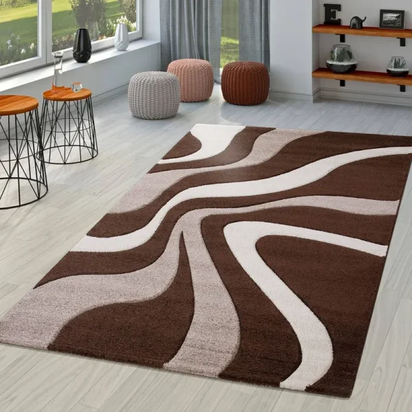 Paco Home Designer Area Rug with Contour Cut and Modern Wave Pattern - 2' x 3'7" - Brown
