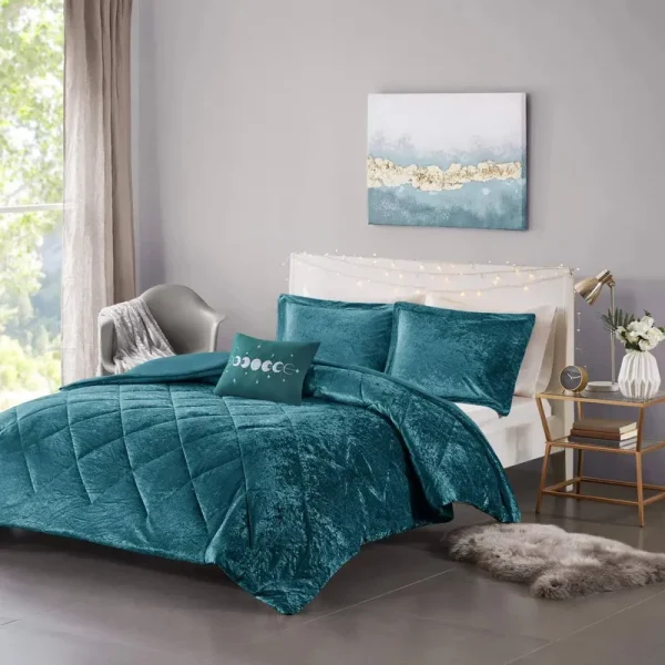 Intelligent Design Felicia Twin/Twin XL Teal Velvet Duvet Cover Set