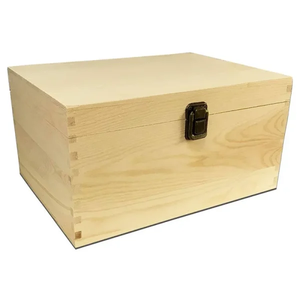 Twisted Envy Large Unfinished Wood Box with Hinged Lid and Front Clasp for Arts, Crafts, Hobbies and Home Storage
