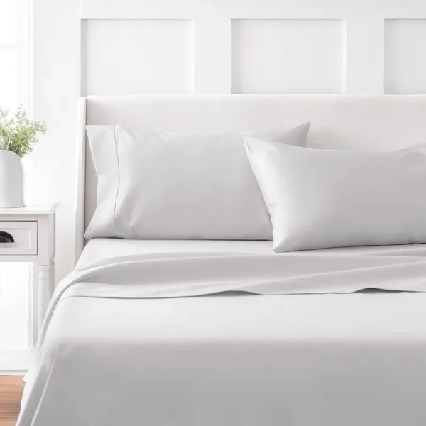 Martha Stewart 100% Cotton Queen Sheet Set - 4 Piece, Soft, Smooth, Durable, Easy Care, 16" Deep Pocket Sheets, Bedding Sheets, Sateen Sheets, 1