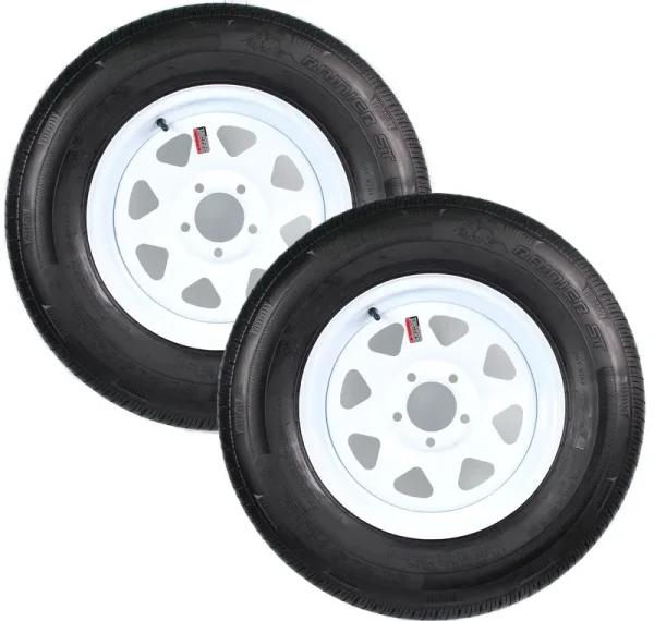 Ecustomrim 2 - Pk Radial Trailer Tire White Rim ST225/75R15 Load D 5 Lug 4.5 Spoke Wheel