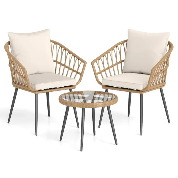 Tangkula 3 Piece Patio Bistro Set with Metal Frame for Balcony