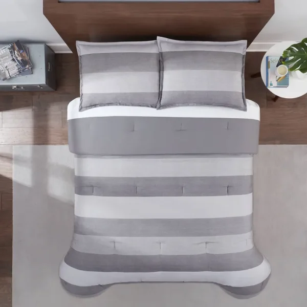 Serta Simply Clean Conrad Variegated Stripe Antimicrobial Comforter Set - Grey - Twin XL