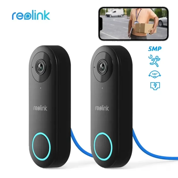 Reolink 2pcs Doorbell(Poe Version) 180 Diagonal, 5MP IP Security Camera with Chime, Secured Local Storage, No Monthly Fee