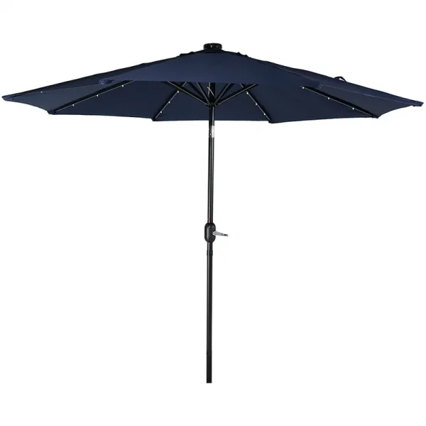 Sunnydaze Navy Blue Aluminum 9 Foot Solar Patio Umbrella with Tilt & Crank