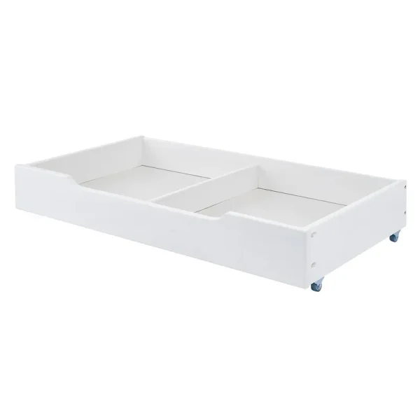 MUSEHOMEINC Solid Wood Under Bed Storage Drawer with 4-Wheels,,Suggested for Queen & King Platform Bed - Queen/King - White