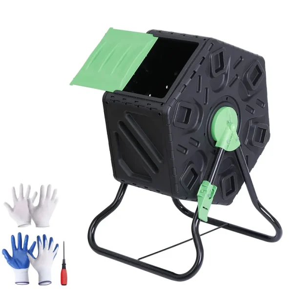 Nouva 18.5 Gallon Compost Bin Small Composter Tumbler Rotating Chamber Garden Composter Bin with Steel Frame Outdoor Kitchen Garden Yard