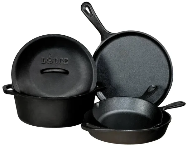 Lodge L5HS3KPLT Seasoned Cast Iron 5 Piece Bundle, Black