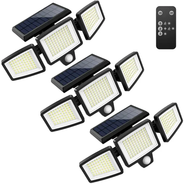 Tuffenough Solar Outdoor Lights 2500Lm 210 LED Security Lights with Remote Control,3 Heads Motion Sensor Lights, IP65 Waterproof,270�� Wide Angle