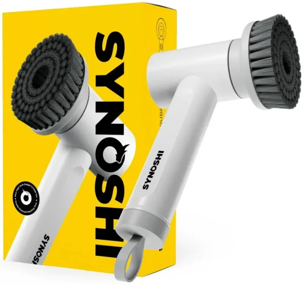 Synoshi | Electric Spin Scrubber, Power Brush with 3 Replaceable Heads, Cordless & Waterproof, Gray