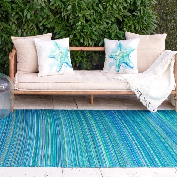 Fab Habitat Cancun Indoor/Outdoor Rug, Turquoise & Moss Green, 4' x 6'