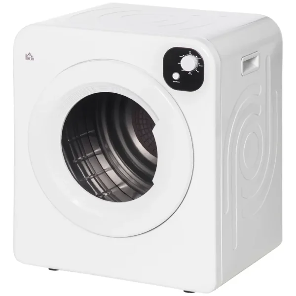 HOMCOM 1300W Compact Laundry Dryer with 3.2 Cuft Stainless Steel Drum White