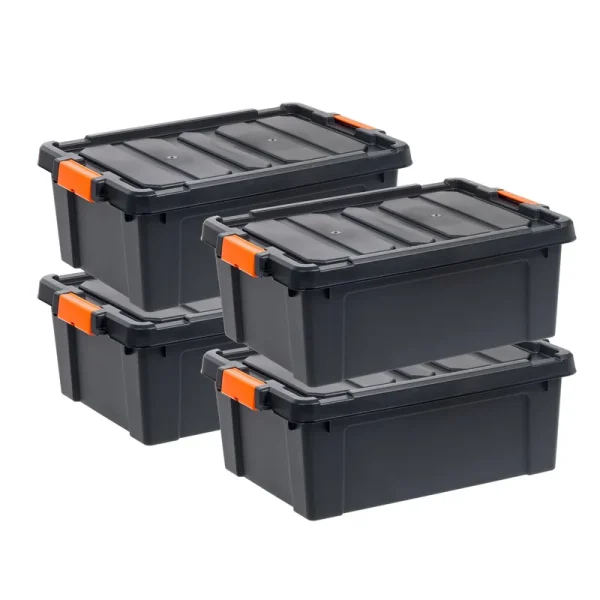 Iris USA 47 Quart Heavy Duty Plastic Storage Box, Black, 4 Pack