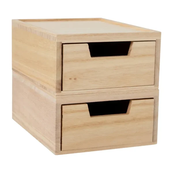Martha Stewart Set of 2 Wooden Storage Boxes with Pullout Drawers - Light Natural