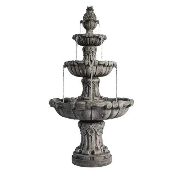 Xbrand 58.3" 3 - Tier Outdoor Freestanding Water Fountain - Classic Leaf Design, Gray Resin, Large Bird Bath with Pump - Ideal for Yard, Lawn and Garden, Porch Décor